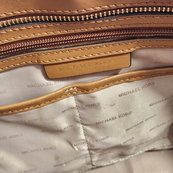 Michael Kors Whitney Large Tote Bag Brown Signature Print Tan Leather Accents - Picture 12 of 16
